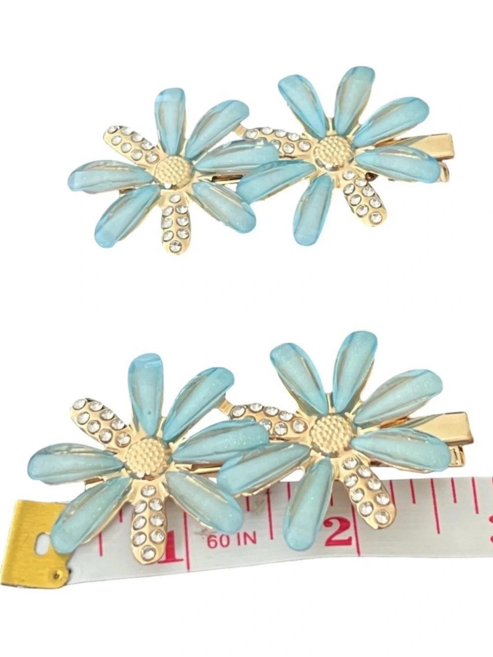 Gold Center Pink Daisy Hair Clips — Set